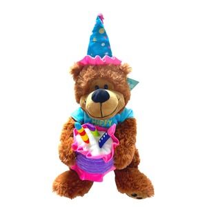 Burton + Burton Birthday Bear Plush Holding Cake Party Hat 15" With Tag
